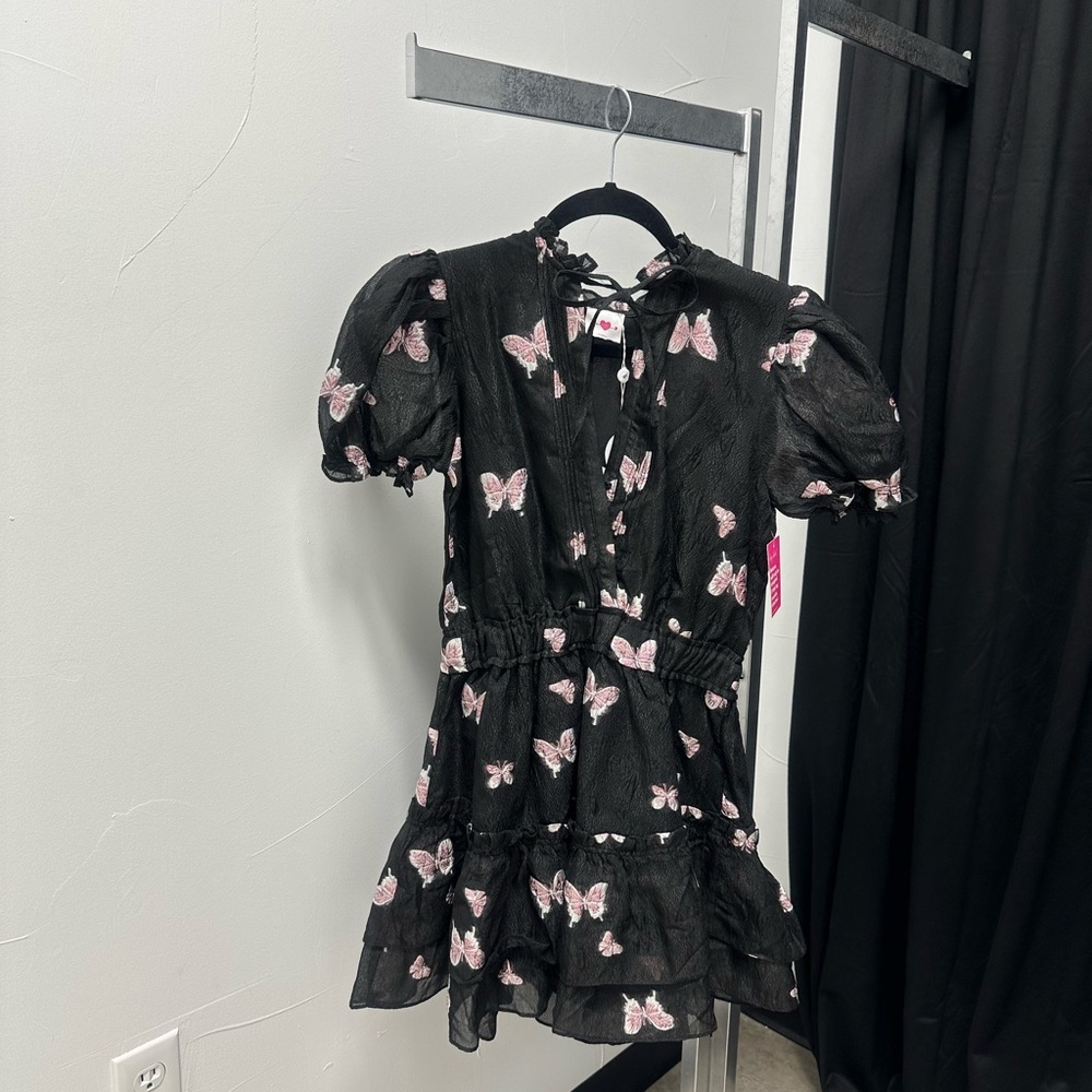 Buddy Love Black and Pink Ruffled Tiered Mini Dress